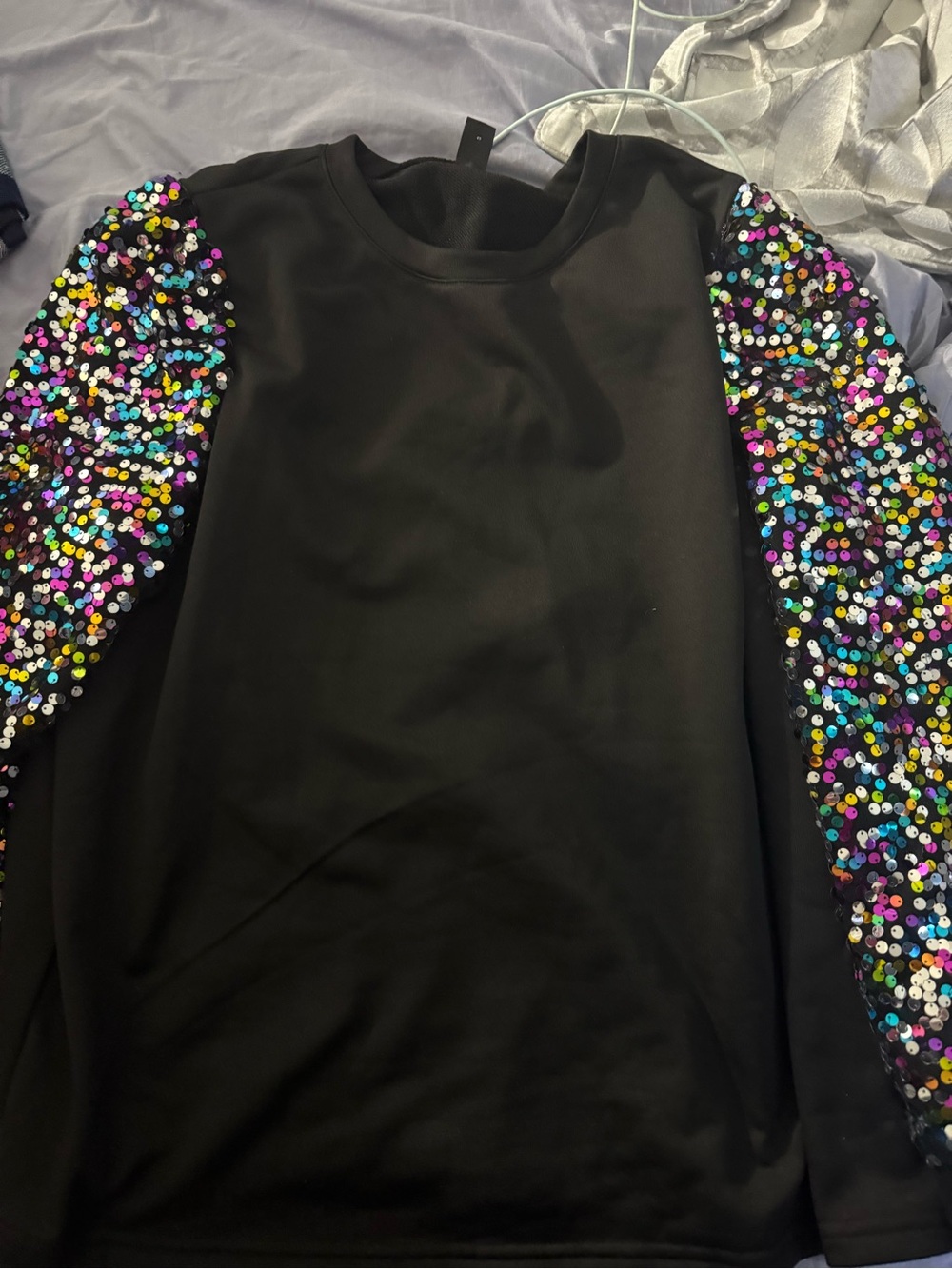 SHEIN Black Sweatshirt with Multicolor Sequin Sleeves